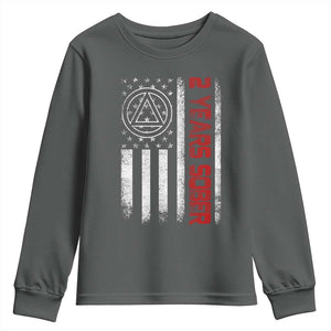 2 Years Sober Youth Sweatshirt 2 Years Sobriety Anniversary Vintage American Flag TS11 Dark Heather Print Your Wear