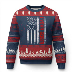 1 Year Sober Ugly Christmas Sweater 1 Year Sobriety Anniversary Vintage American Flag TS11 Navy Red Print Your Wear