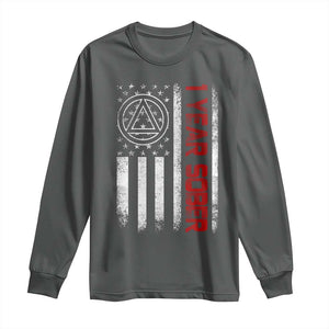 1 Year Sober Long Sleeve Shirt 1 Year Sobriety Anniversary Vintage American Flag TS11 Dark Heather Print Your Wear