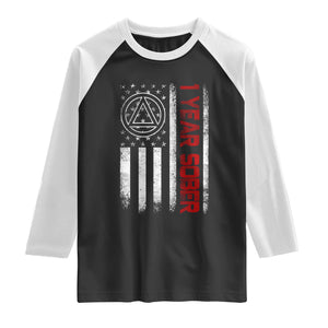 1 Year Sober Raglan Shirt 1 Year Sobriety Anniversary Vintage American Flag TS11 Black White Print Your Wear