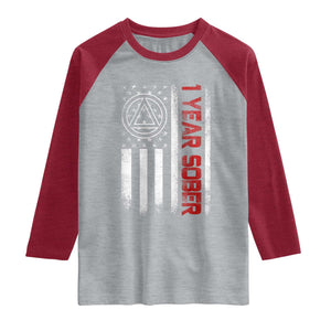 1 Year Sober Raglan Shirt 1 Year Sobriety Anniversary Vintage American Flag TS11 Heather Gray Heather Red Print Your Wear
