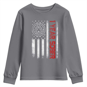 1 Year Sober Youth Sweatshirt 1 Year Sobriety Anniversary Vintage American Flag TS11 Charcoal Print Your Wear