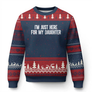 I Am Just Here For My Daughter Ugly Christmas Sweater Funny Mom Dad TS11 Navy Red Print Your Wear