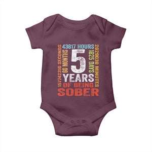 5 Years Of Being Sober Baby Onesie 5 Years Sobriety Anniversary Addiction Recovery TS11 Maroon Print Your Wear
