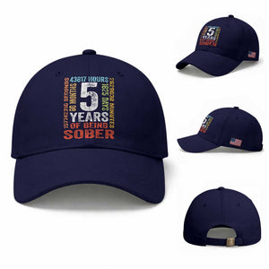 5 Years Of Being Sober Baseball Cap 5 Years Sobriety Anniversary Addiction Recovery TS11 Baseball Cap Universal Fit Dark Blue Print Your Wear