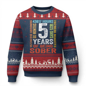 5 Years Of Being Sober Ugly Christmas Sweater 5 Years Sobriety Anniversary Addiction Recovery TS11 Navy Red Print Your Wear