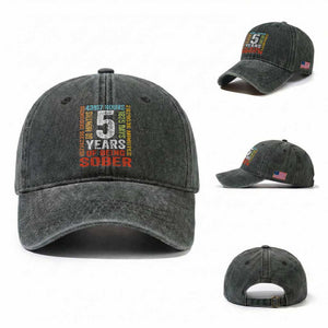 5 Years Of Being Sober Washed Cotton Baseball Cap 5 Years Sobriety Anniversary Addiction Recovery TS11 Washed Cap Universal Fit Dark Green Print Your Wear