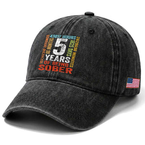 5 Years Of Being Sober Washed Cotton Baseball Cap 5 Years Sobriety Anniversary Addiction Recovery TS11 Print Your Wear