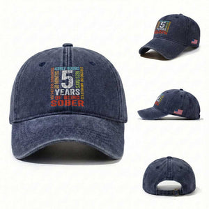 5 Years Of Being Sober Washed Cotton Baseball Cap 5 Years Sobriety Anniversary Addiction Recovery TS11 Washed Cap Universal Fit Navy Print Your Wear