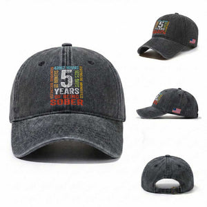 5 Years Of Being Sober Washed Cotton Baseball Cap 5 Years Sobriety Anniversary Addiction Recovery TS11 Washed Cap Universal Fit Dark Gray Print Your Wear