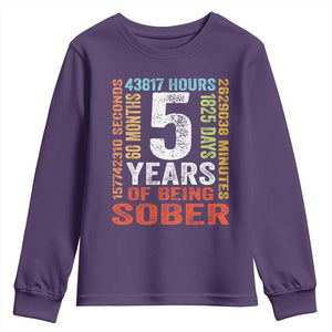 5 Years Of Being Sober Youth Sweatshirt 5 Years Sobriety Anniversary Addiction Recovery TS11 Purple Print Your Wear