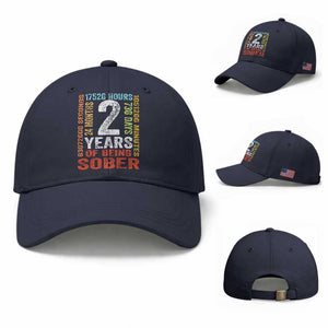 2 Years Of Being Sober Baseball Cap 2 Years Sobriety Anniversary Addiction Recovery TS11 Baseball Cap Universal Fit Navy Print Your Wear
