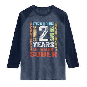 2 Years Of Being Sober Raglan Shirt 2 Years Sobriety Anniversary Addiction Recovery TS11 Heather Denim Navy Print Your Wear