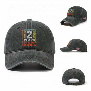 2 Years Of Being Sober Washed Cotton Baseball Cap 2 Years Sobriety Anniversary Addiction Recovery TS11 Washed Cap Universal Fit Dark Green Print Your Wear