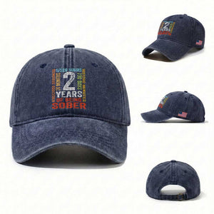 2 Years Of Being Sober Washed Cotton Baseball Cap 2 Years Sobriety Anniversary Addiction Recovery TS11 Washed Cap Universal Fit Navy Print Your Wear