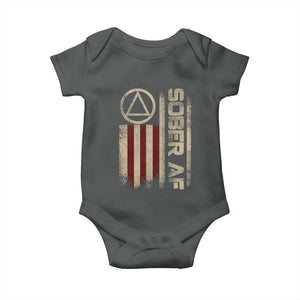 Sober AF Baby Onesie Alcoholism Addiction Recovery Rehabilitation Vintage American Flag TS11 Dark Heather Print Your Wear