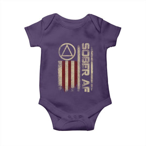 Sober AF Baby Onesie Alcoholism Addiction Recovery Rehabilitation Vintage American Flag TS11 Purple Print Your Wear