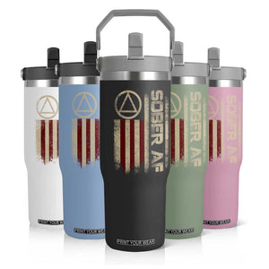 Sober AF Flip Straw Tumbler Alcoholism Addiction Recovery Rehabilitation Vintage American Flag TS11 Print Your Wear