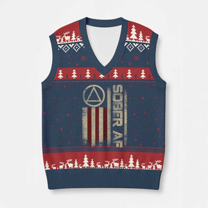 Sober AF V-Neck Knit Sweater Vest Alcoholism Addiction Recovery Rehabilitation Vintage American Flag TS11 Navy Red Print Your Wear