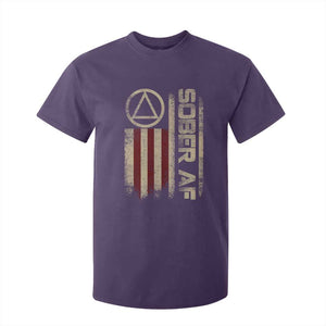 Sober AF T Shirt For Kid Alcoholism Addiction Recovery Rehabilitation Vintage American Flag TS11 Purple Print Your Wear