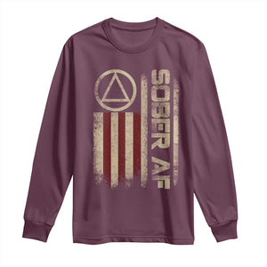 Sober AF Long Sleeve Shirt Alcoholism Addiction Recovery Rehabilitation Vintage American Flag TS11 Maroon Print Your Wear