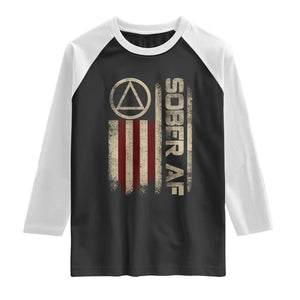 Sober AF Raglan Shirt Alcoholism Addiction Recovery Rehabilitation Vintage American Flag TS11 Black White Print Your Wear