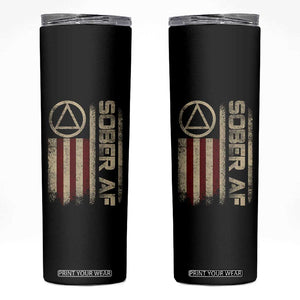 Sober AF Skinny Tumbler Alcoholism Addiction Recovery Rehabilitation Vintage American Flag TS11 Black Print Your Wear