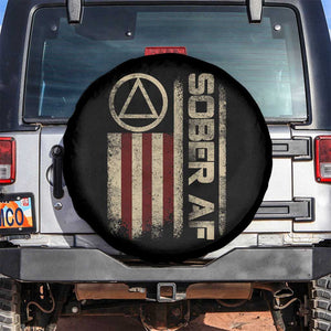 Sober AF Spare Tire Cover Alcoholism Addiction Recovery Rehabilitation Vintage American Flag TS11 No hole Black Print Your Wear