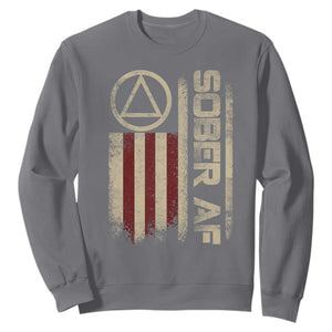 Sober AF Sweatshirt Alcoholism Addiction Recovery Rehabilitation Vintage American Flag TS11 Charcoal Print Your Wear