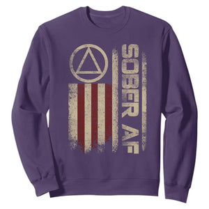 Sober AF Sweatshirt Alcoholism Addiction Recovery Rehabilitation Vintage American Flag TS11 Purple Print Your Wear
