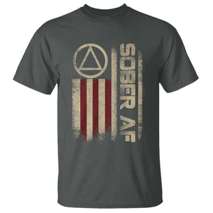Sober AF T Shirt Alcoholism Addiction Recovery Rehabilitation Vintage American Flag TS11 Dark Heather Print Your Wear
