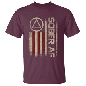 Sober AF T Shirt Alcoholism Addiction Recovery Rehabilitation Vintage American Flag TS11 Maroon Print Your Wear
