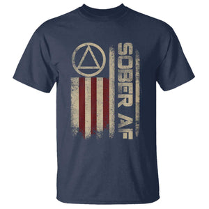 Sober AF T Shirt Alcoholism Addiction Recovery Rehabilitation Vintage American Flag TS11 Navy Print Your Wear