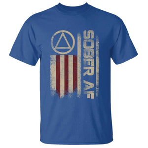 Sober AF T Shirt Alcoholism Addiction Recovery Rehabilitation Vintage American Flag TS11 Royal Blue Print Your Wear