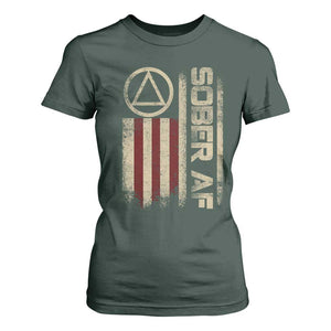Sober AF T Shirt For Women Alcoholism Addiction Recovery Rehabilitation Vintage American Flag TS11 Dark Forest Green Print Your Wear