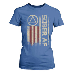 Sober AF T Shirt For Women Alcoholism Addiction Recovery Rehabilitation Vintage American Flag TS11 Royal Blue Print Your Wear