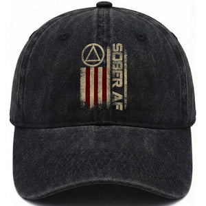 Sober AF Washed Cotton Baseball Cap Alcoholism Addiction Recovery Rehabilitation Vintage American Flag TS11 Print Your Wear
