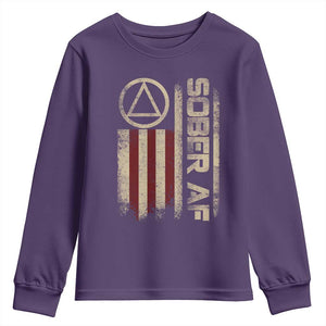 Sober AF Youth Sweatshirt Alcoholism Addiction Recovery Rehabilitation Vintage American Flag TS11 Purple Print Your Wear