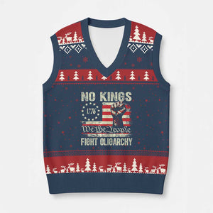 Funny No Kings Fight Oligarchy V-Neck Knit Sweater Vest Betsy Ross Flag Hand Fist TS11 Navy Red Print Your Wear