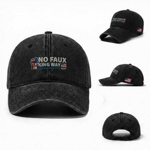 Funny No Faux King Way 8647 Washed Cotton Baseball Cap Vintage American Flag TS11 Washed Cap Universal Fit Black Print Your Wear