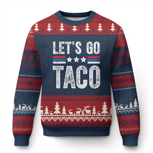 Funny Let's Go Taco Always Chickens Out Ugly Christmas Sweater Vintage Star Stripes TS11 Navy Red Print Your Wear