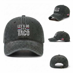 Funny Let's Go Taco Always Chickens Out Washed Cotton Baseball Cap Vintage Star Stripes TS11 Washed Cap Universal Fit Dark Green Print Your Wear