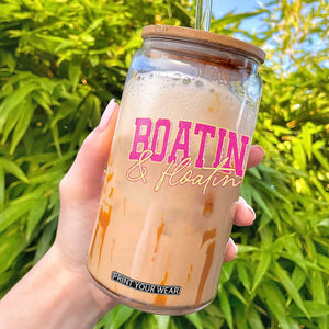 Funny Boating And Floatin Glass Can Summer Vacation Boat Lake Life TS11 Black Print Your Wear