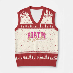 Funny Boating And Floatin V-Neck Knit Sweater Vest Summer Vacation Boat Lake Life TS11 Beige Red Print Your Wear