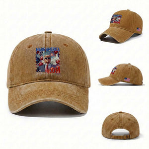 Funny Trump 4th of July Washed Cotton Baseball Cap Make America Boom Again American Flag TS11 Washed Cap Universal Fit Yellow Ochre Print Your Wear