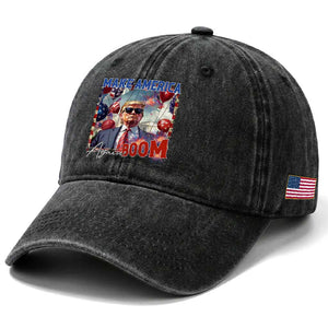 Funny Trump 4th of July Washed Cotton Baseball Cap Make America Boom Again American Flag TS11 Print Your Wear