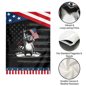 Funny Feral And Free Garden Flag 4th of July Patriotic Raccoon With American Flag Fireworks TS11 Print Your Wear