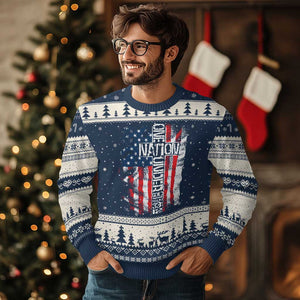 One Nation Under God Ugly Christmas Sweater 4th Of July Patriotic Christian Vintage Cross American Flag TS11 Navy Beige Print Your Wear