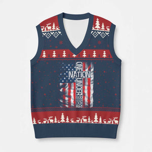 One Nation Under God V-Neck Knit Sweater Vest 4th Of July Patriotic Christian Vintage Cross American Flag TS11 Navy Red Print Your Wear