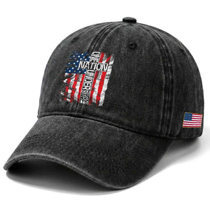 One Nation Under God Washed Cotton Baseball Cap 4th Of July Patriotic Christian Vintage Cross American Flag TS11 Print Your Wear